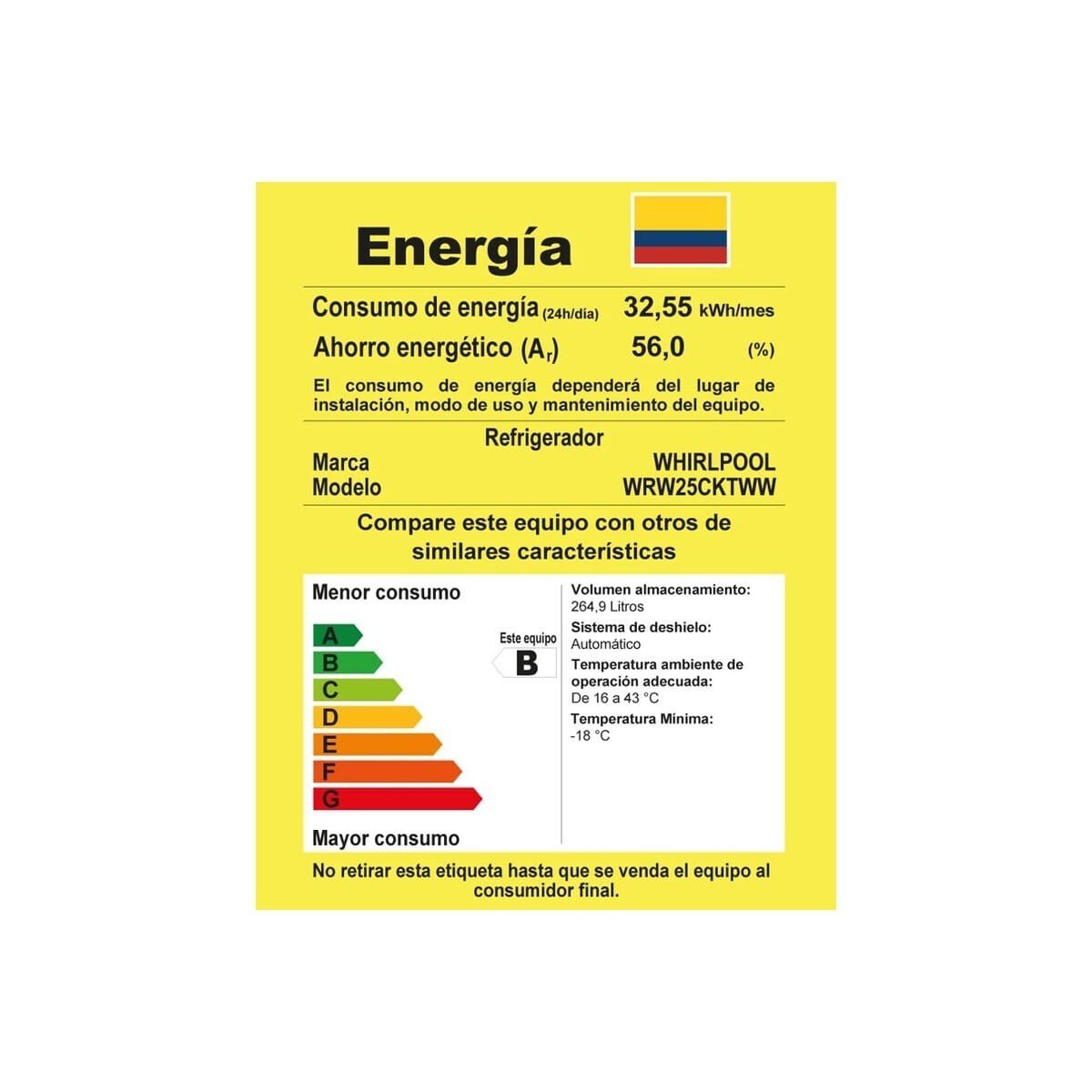 Nevera Whirlpool 262 Litros No Frost Top Mount Xpert Flow WRW25CKTWW - Image 9