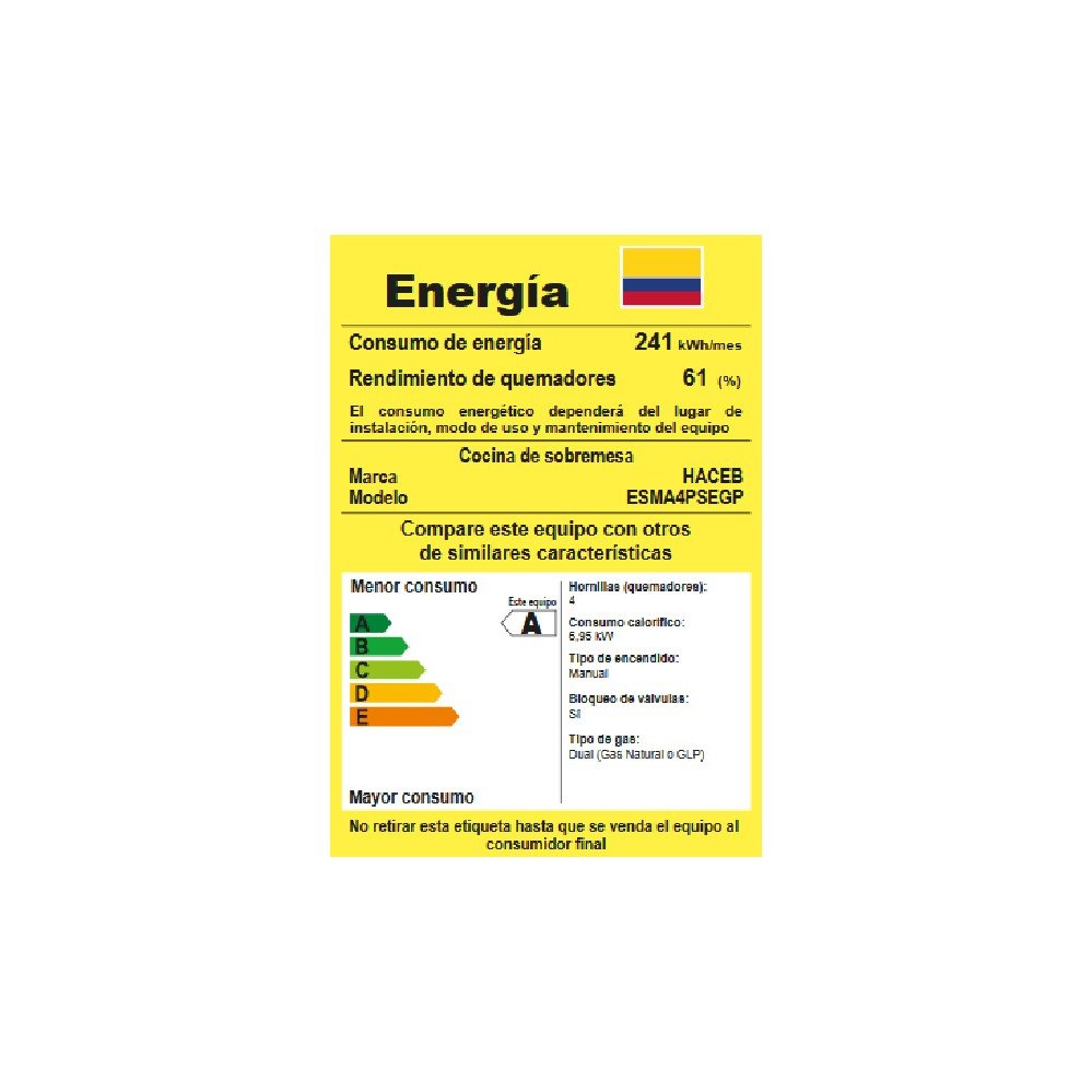 Estufa de Sobremesa Haceb Avellana T Gas Natural 4 Puestos Plata EM AVELLANA T PL - Image 5