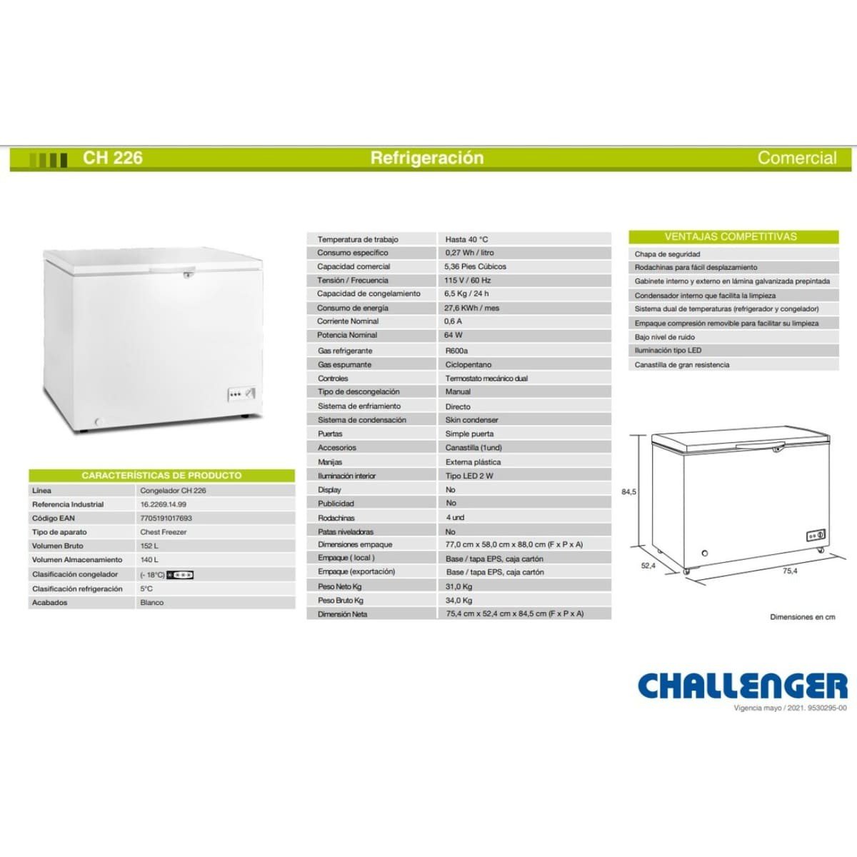 Congelador Horizontal Challenger 152 Litros CH-226 - Image 2