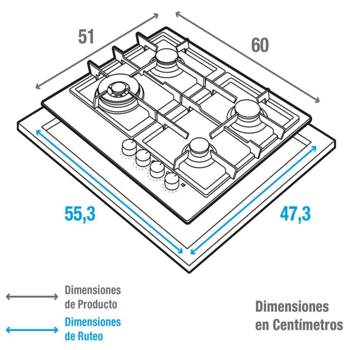 Cubierta empotrar Inox Challenger cuatro puestos 60cm gas natural parrilla completa | SV 6860 EI - Image 6