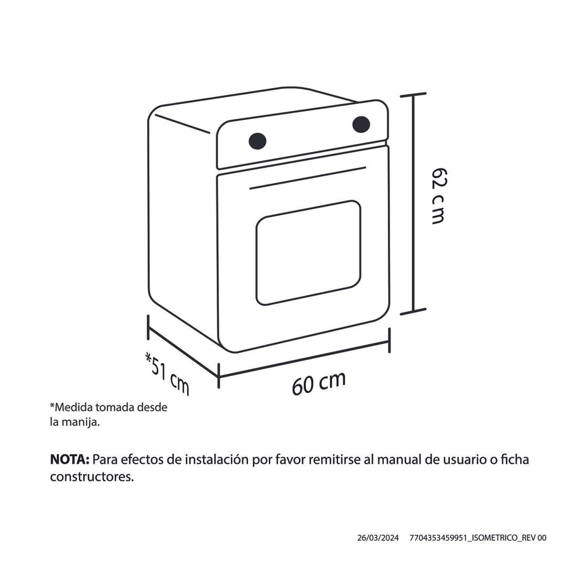 Horno Empotrable Haceb Mixto PA 60 cm Inox Negro Gas Natural 120V HX 60 PA INOX NE GN - Image 3