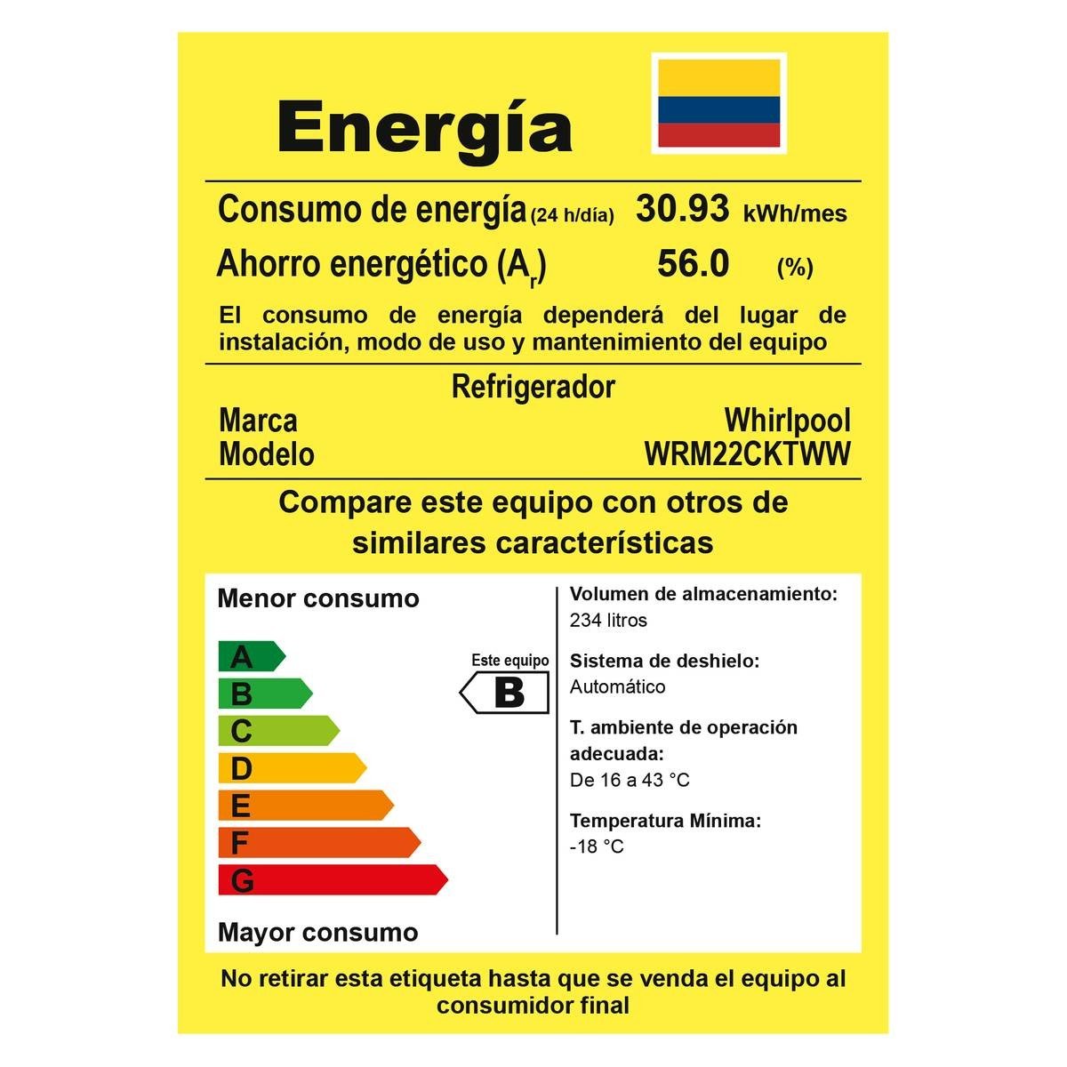 Nevera Whirlpool 234 Litros No Frost Top Mount Xpert Flow WRM22CKTWW - Image 2