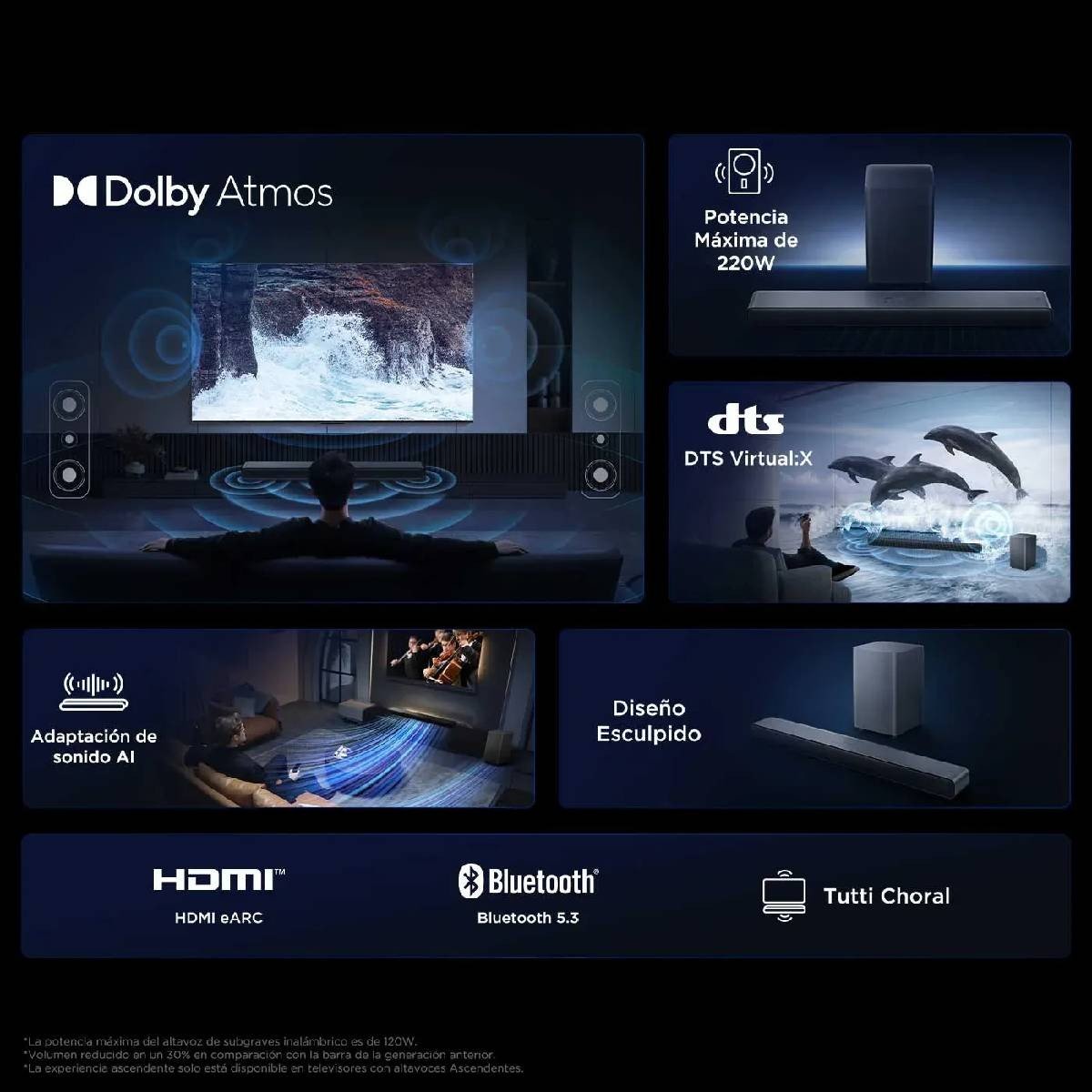 Barra de Sonido TCL 110 Watts Inhalámbrica 2.1.2 Canales S55H - Image 3