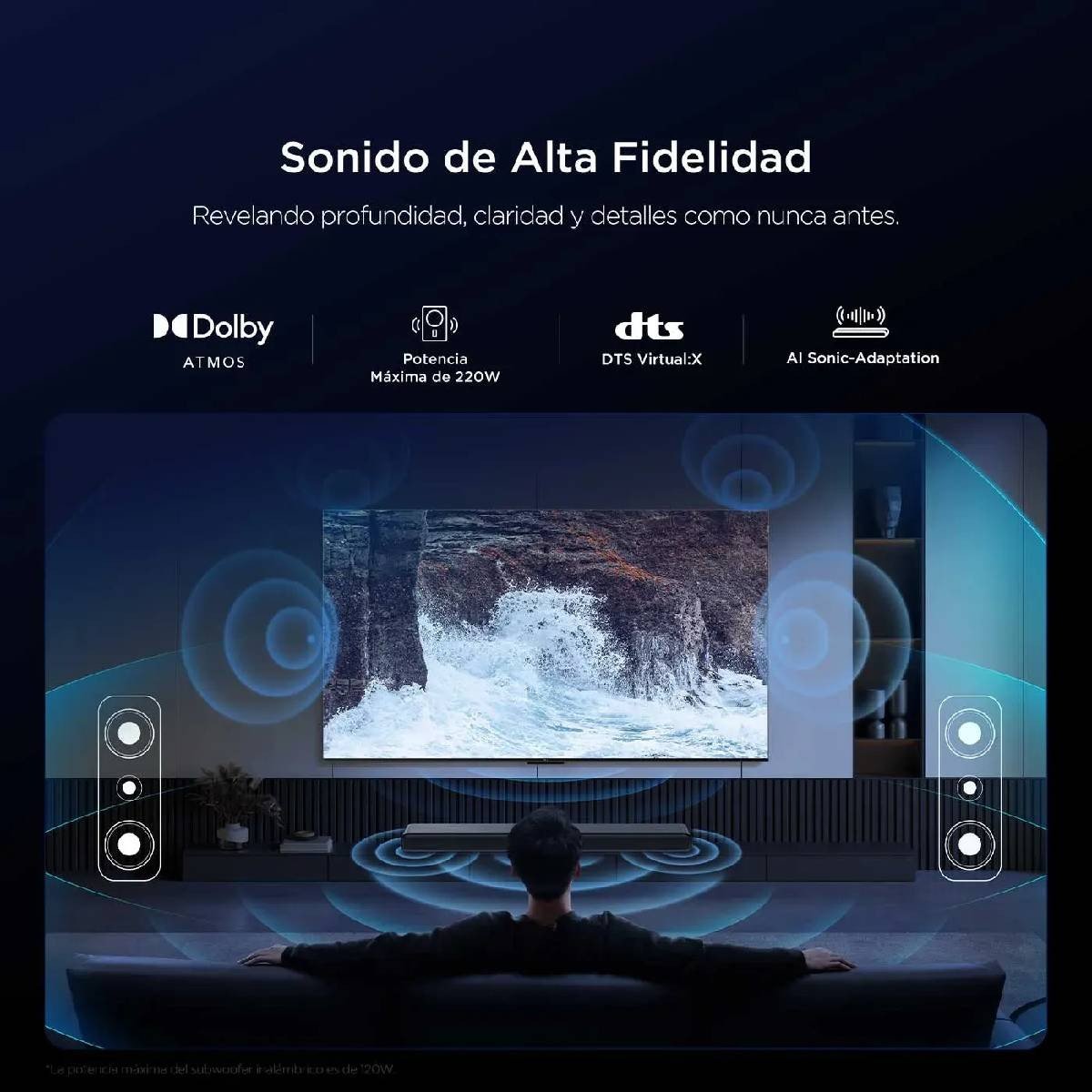 Barra de Sonido TCL 110 Watts Inhalámbrica 2.1.2 Canales S55H - Image 7