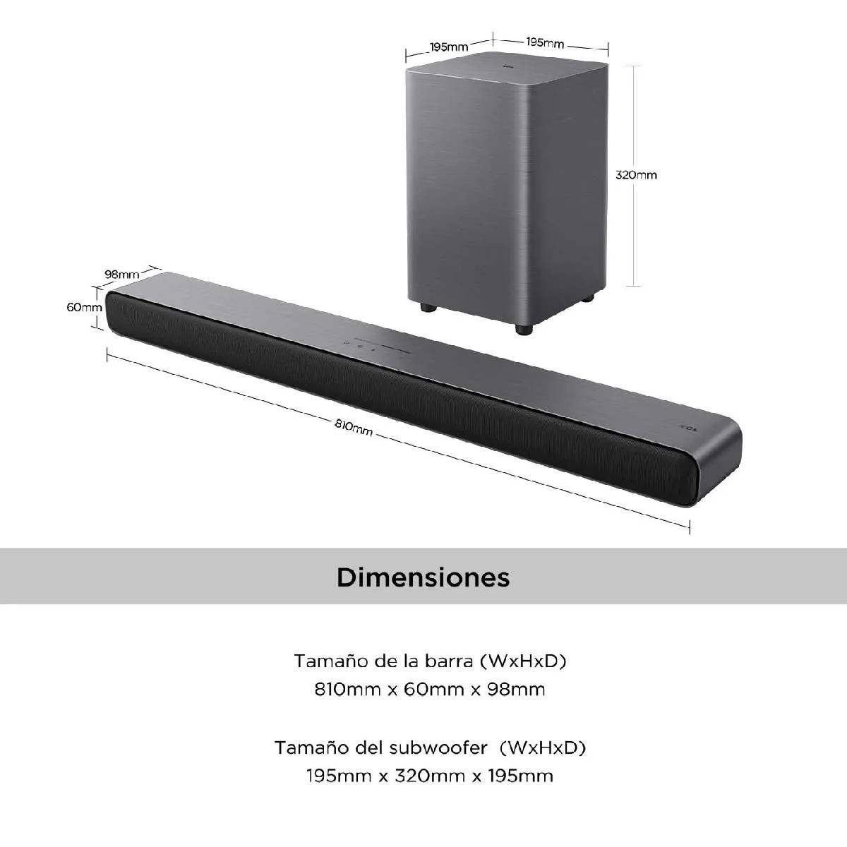 Barra de Sonido TCL 110 Watts Inhalámbrica 2.1.2 Canales S55H - Image 8