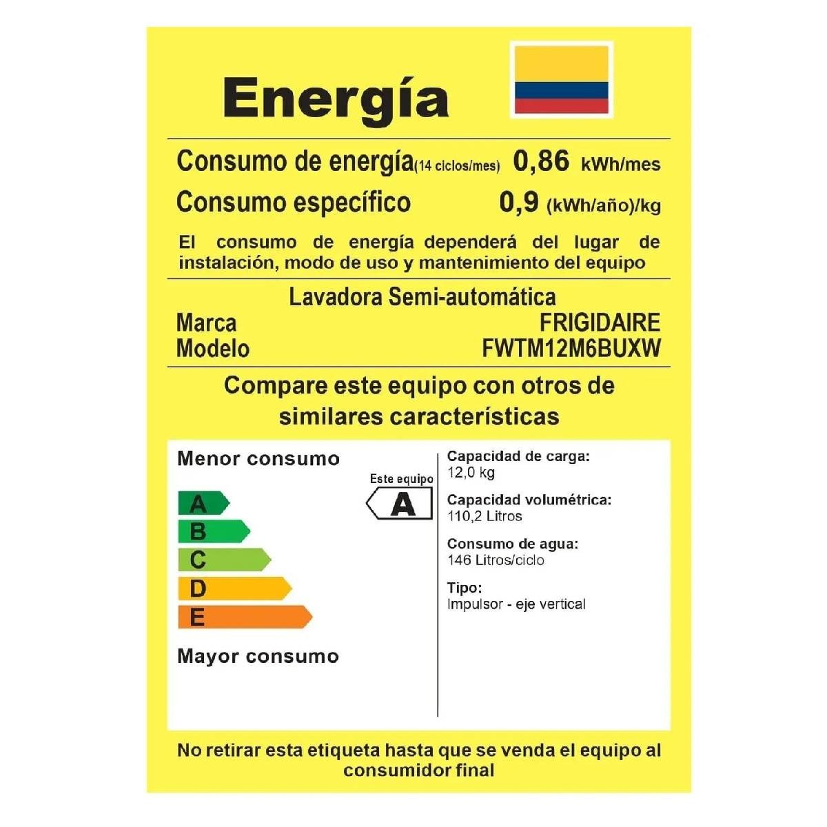 Lavadora Semiautomática Frigidaire 12 Kg Doble Tina Blanca FWTM12M6BUXW - Image 2