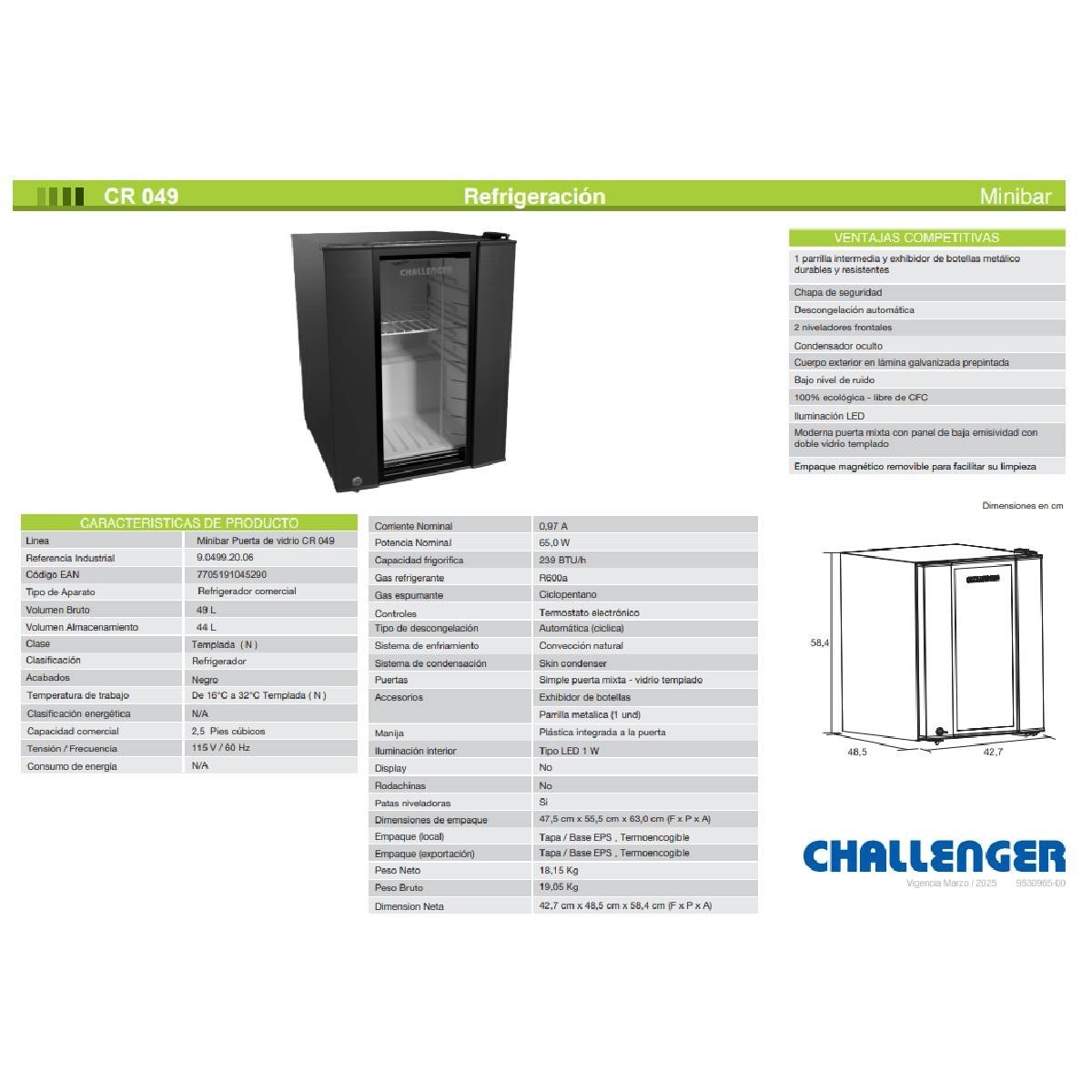 Minibar Challenger 49 Litros Negro Puerta vidrio CR-049 - Image 2