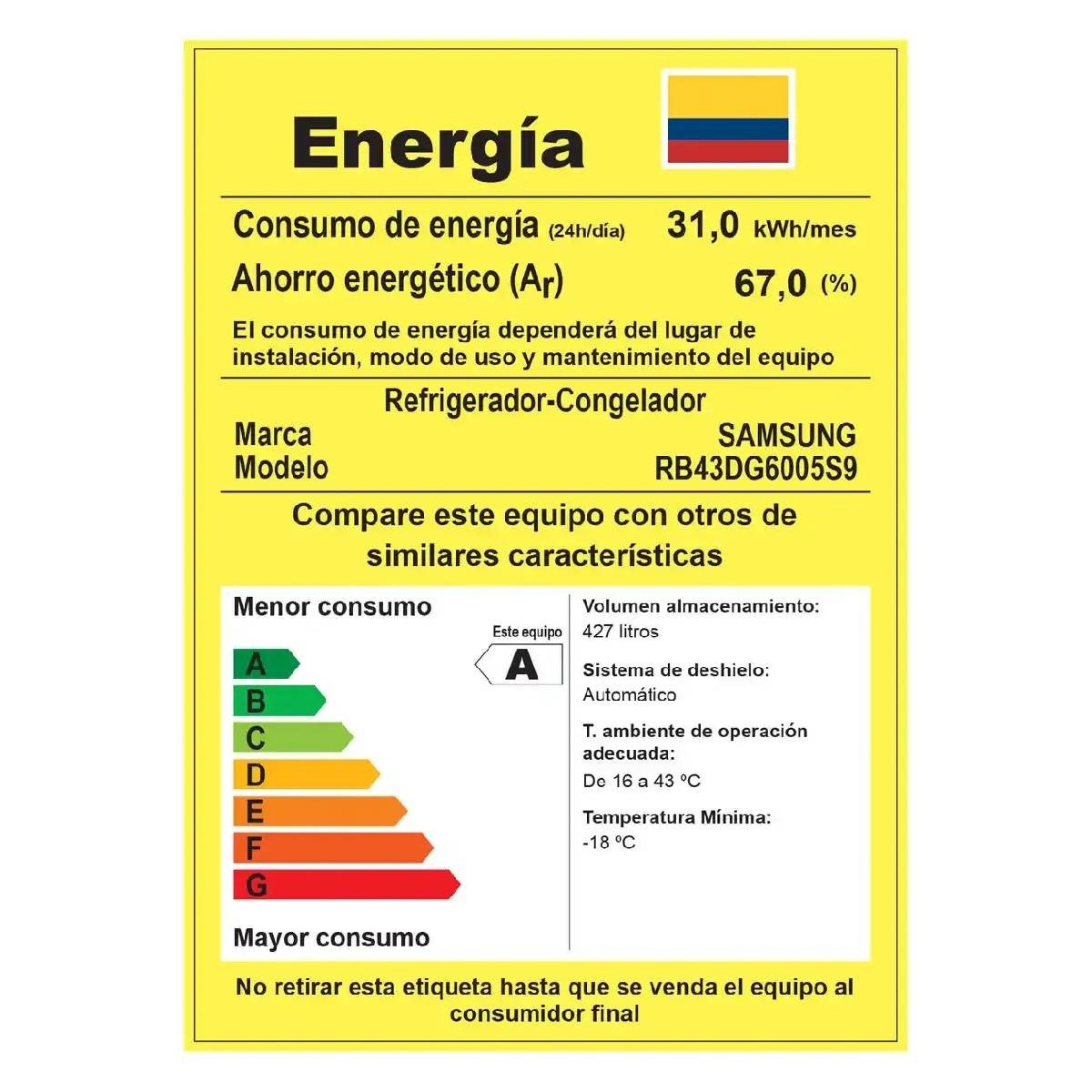 Nevera Samsung 427 Litros Tipo Europeo Gris RB43DG6005S9CO - Image 5